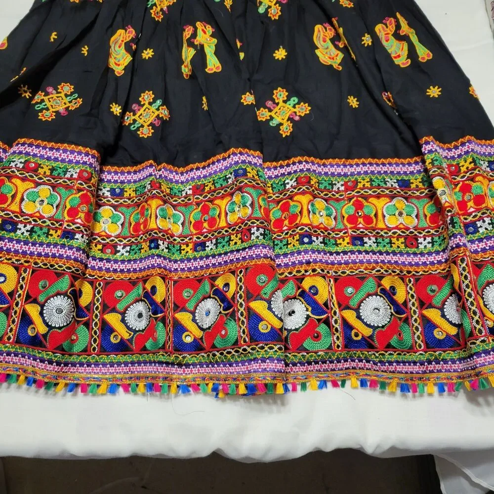 Navrati Garva Skirt Cotton Rayon Semi Merror Work, Embroidered Geometric XL